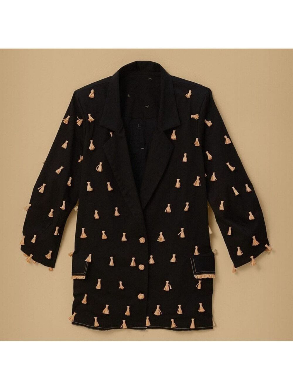 Farm Rio Black Raffia Fringed Blazer - Picture 9 of 9